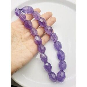 Faceted Natural Oval Amethyst Gemstone  16” Strand